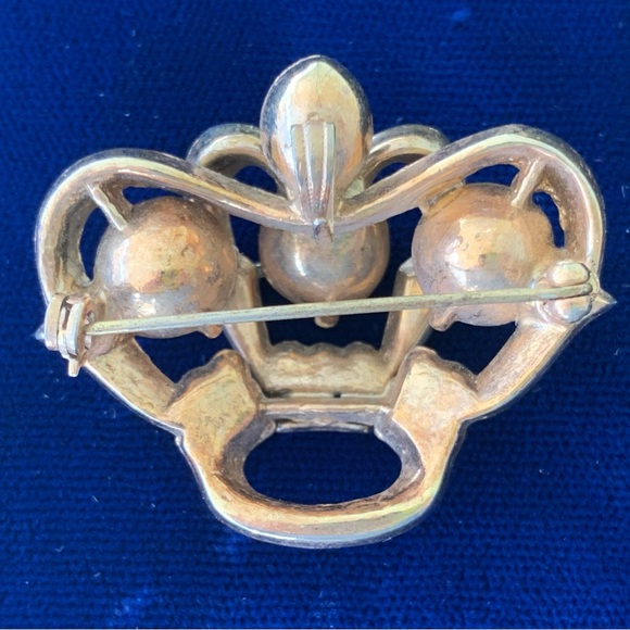Vintage 1940s Gold Washed Royal Crown Paste Pendant/Brooch - Picture 3 of 3